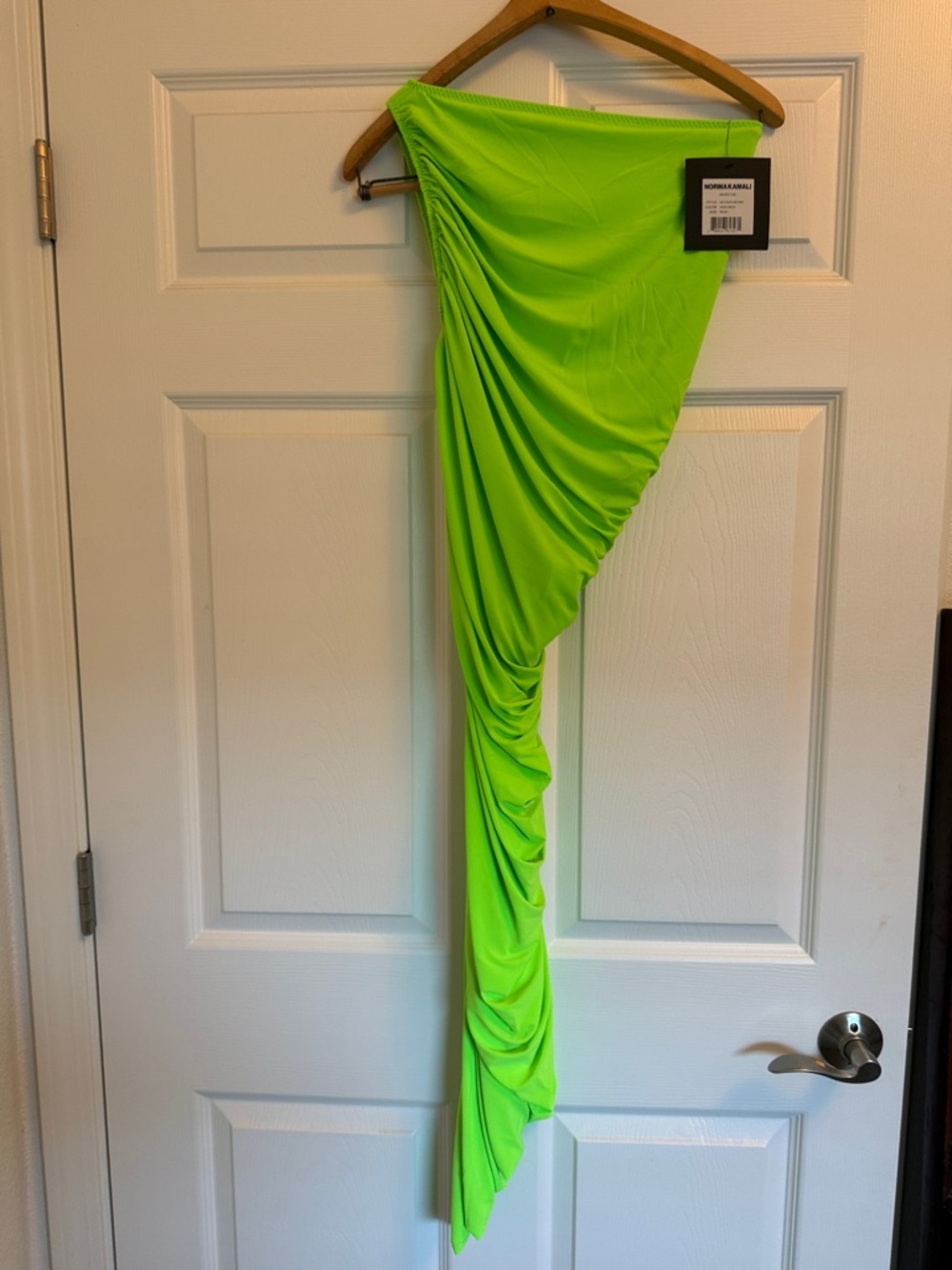 Norma Kamali Neon Lime One-Shoulder Draped Dress